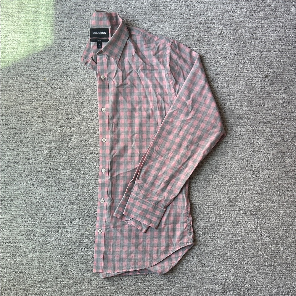 Bonobos Men's Pink and Gray Checkered Shirt